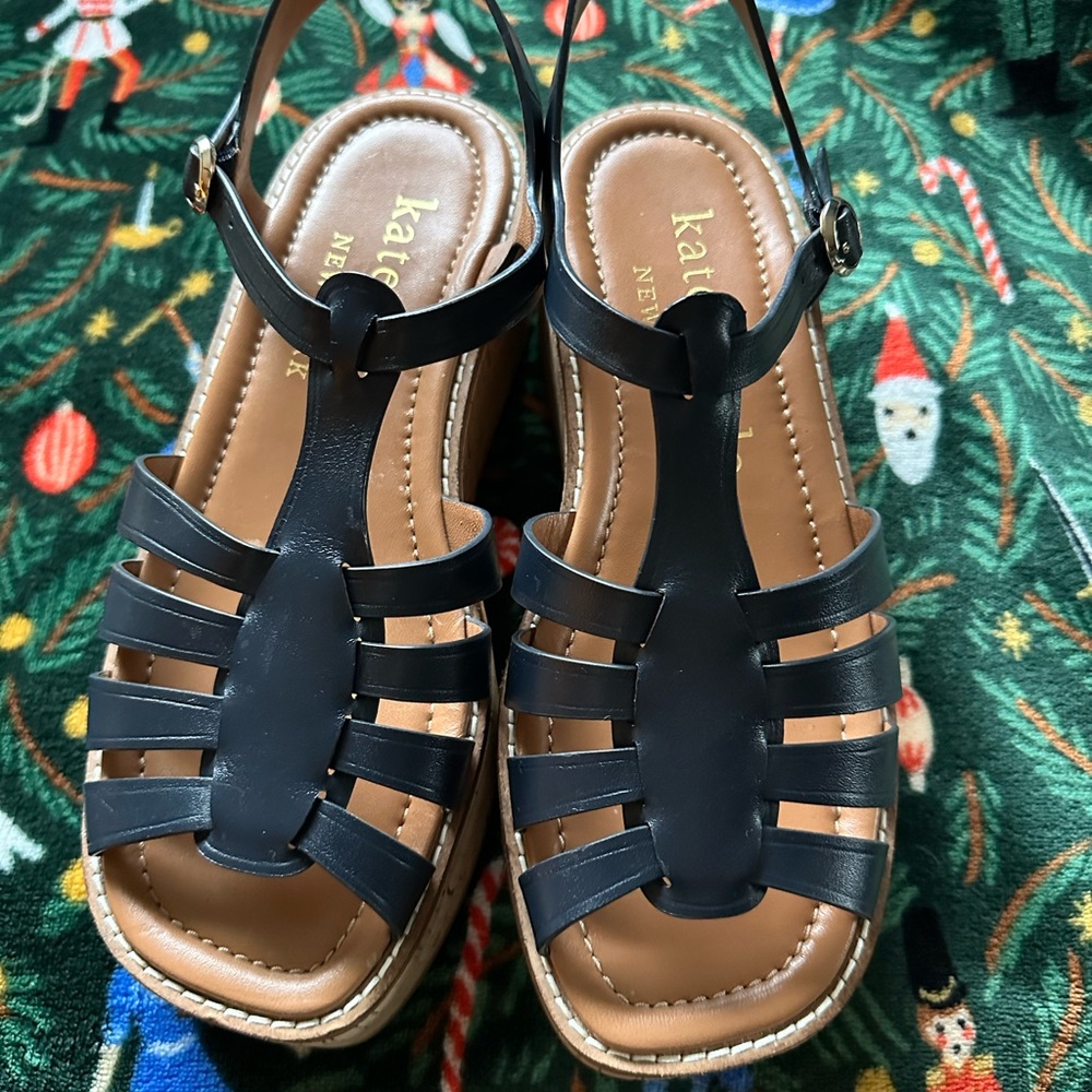 Kate Spade New York Mabel Cork Platform Sandals Navy Blue 7.5